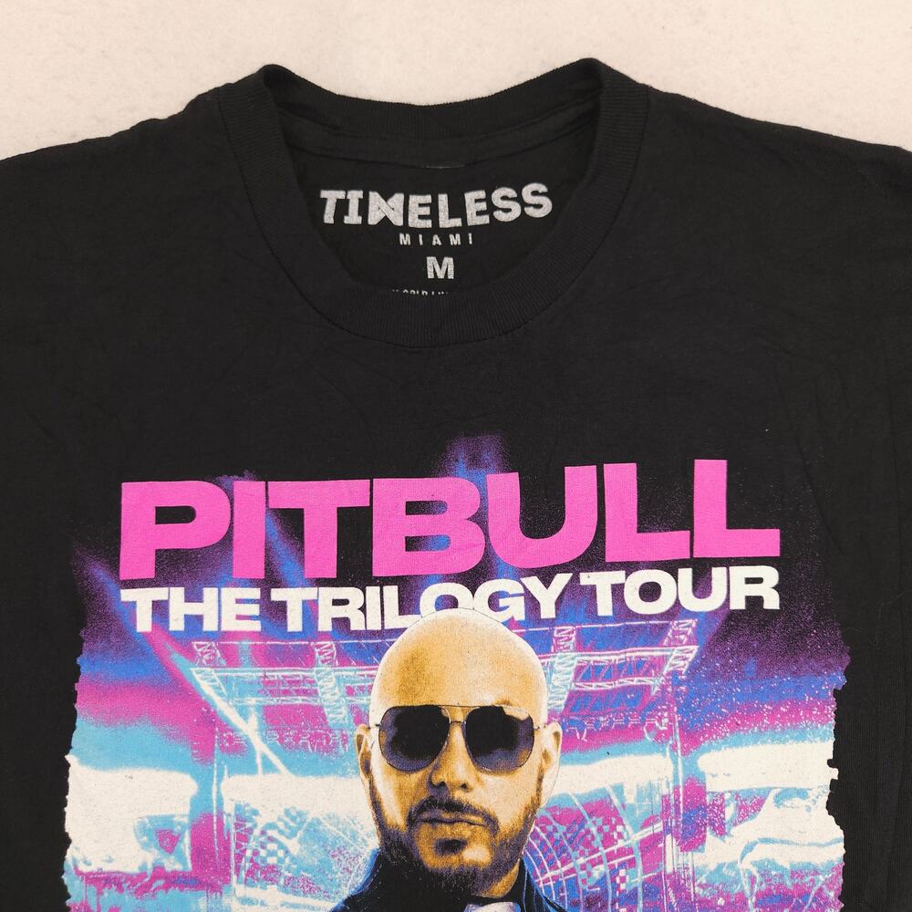 Pitbull The Trilogy Tour Band Crew Neck Graphic T Shirt Mens Size M Black